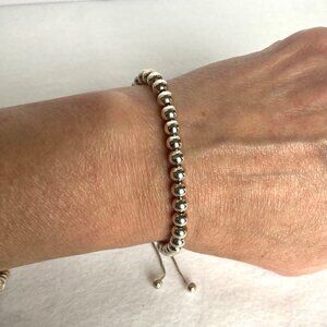 Dyadema Sterling Silver 925 Italy 5MM Beaded Ball Bracelet Adjustable Bolo Clasp